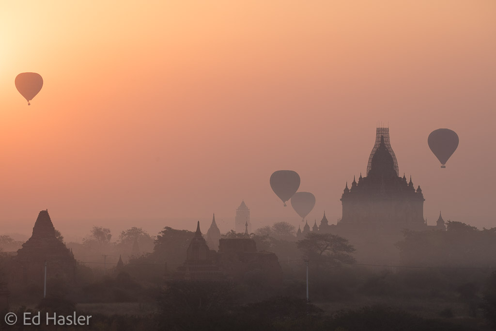 Watching balloons fly over temples at dawn