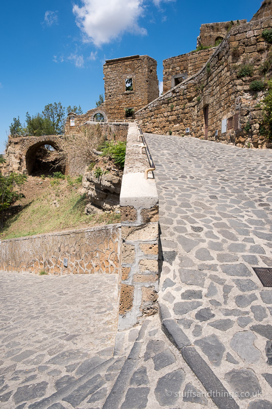 The steep walkway into the town