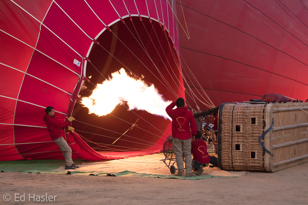 Firing up the balloon ready for take-off